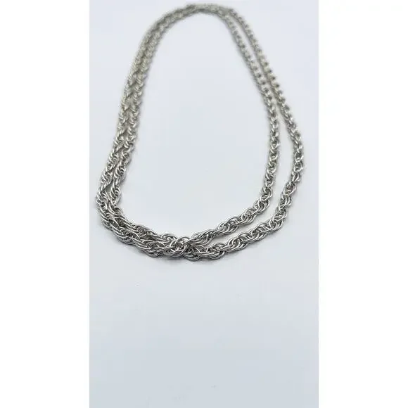 925 Silver Figaro Twisted Rope Chain Necklace Italy Stunning Chunky Long 34”